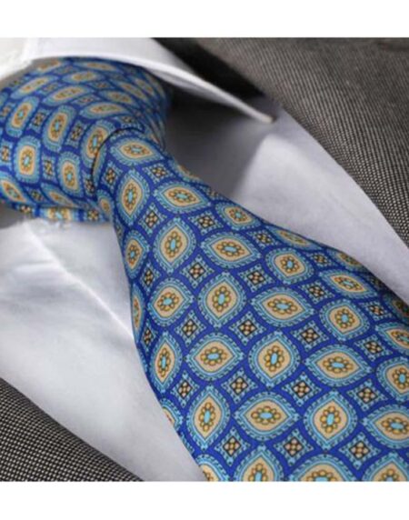 Blue Yellow Mens Designer Silk Necktie with Gift Box - Premium Quality made in Europe - Amedeo Exclusive