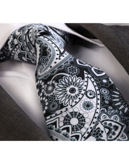 Men's Jacquard Turqouise Black & White Paisley Premium Neck Tie With Gift Box - Amedeo Exclusive