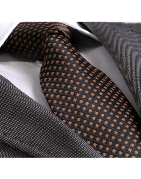 Men's jacquard Brown Checkered Premium Neck Tie With Gift Box - Amedeo Exclusive