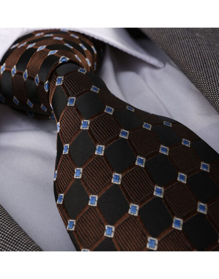 Men's jacquard Brown Black Premium Neck Tie With Gift Box - Amedeo Exclusive