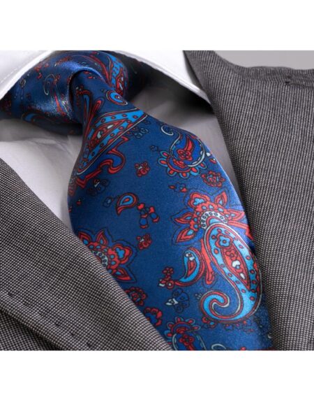 Amedeo Exclusive Men's Fashion Blue Red Paisley Silk Neck Tie With Gift Box - Amedeo Exclusive