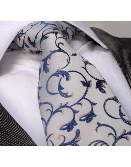 Men's jacquard Gray Blue Floral Premium Neck Tie With Gift Box - Amedeo Exclusive