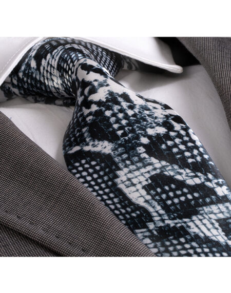 Men's Fashion Black White Snake Skin Tie Silk Neck Tie Gift Box - Amedeo Exclusive