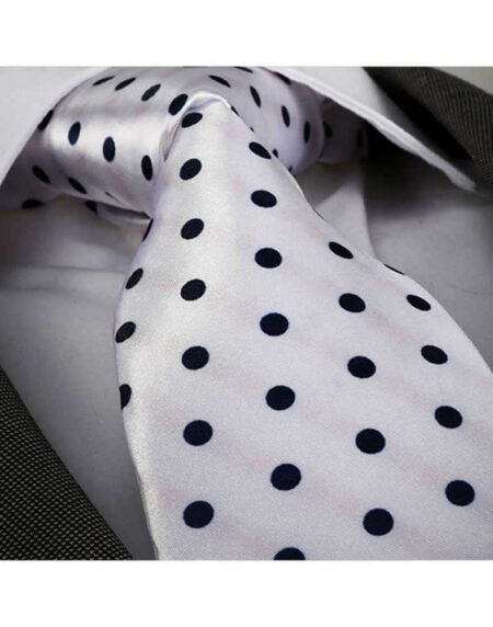 Men's jacquard White with Black Polka Dots Premium Neck Tie With Gift Box - Amedeo Exclusive