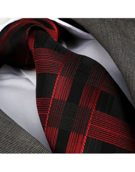Men's Red Black Checkers Neck Tie Premium Quality Tie Box - Amedeo Exclusive