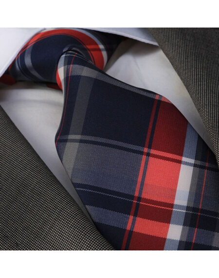 Men's jacquard Blue Red Striped Premium Neck Tie With Gift Box - Amedeo Exclusive