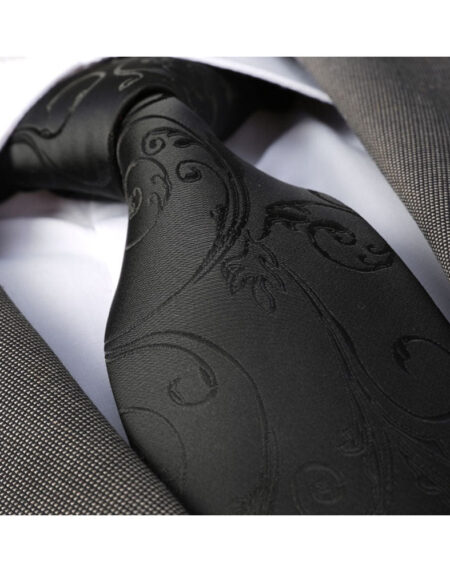 Solid Black Paisley Mens Designer Silk Necktie with Gift Box - Premium Quality made in Europe - Amedeo Exclusive