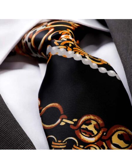 Men's Fashion Red Yellow Black Floral Neck Tie Gift Box - Amedeo Exclusive