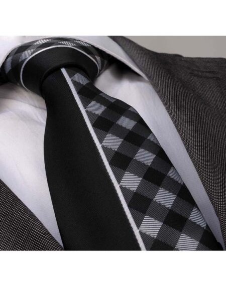 Black White Plaids Mens Designer Silk Necktie with Gift Box - Premium Quality made in Europe - Amedeo Exclusive