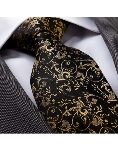 Men's Fashion Black Gold Silk Neck Tie Gift Box - Amedeo Exclusive
