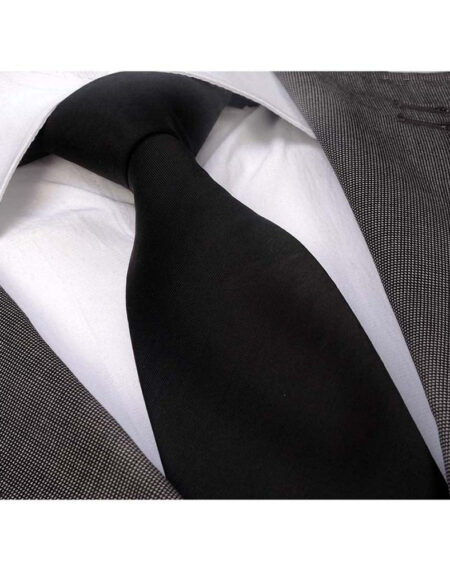 Solid Black Mens Designer Silk Necktie with Gift Box - Premium Quality made in Europe - Amedeo Exclusive
