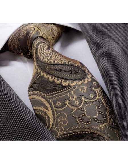 Men's jacquard Brown Gold Premium Neck Tie With Gift Box - Amedeo Exclusive