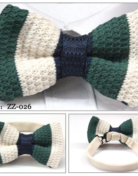 Men's Green With White Silk Knitted Bow Tie - Amedeo Exclusive