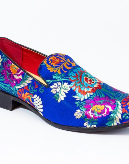 Premium Blue Multicolor Floral Loafers for men designer slip on casual / dress shoes – Luxury - Amedeo Exclusive