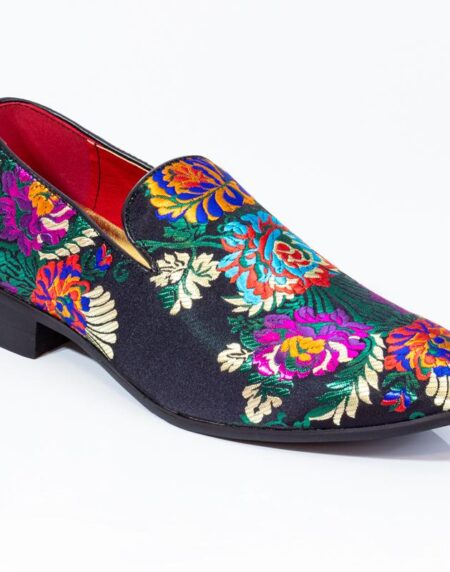 Premium Black Multicolor Floral Loafers for men designer slip on casual / dress shoes – Luxury - Amedeo Exclusive