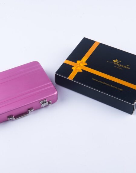 Metal Mens pocket sized Pink Business Card Holder / Card Case / Visiting Card Case - Amedeo Exclusive