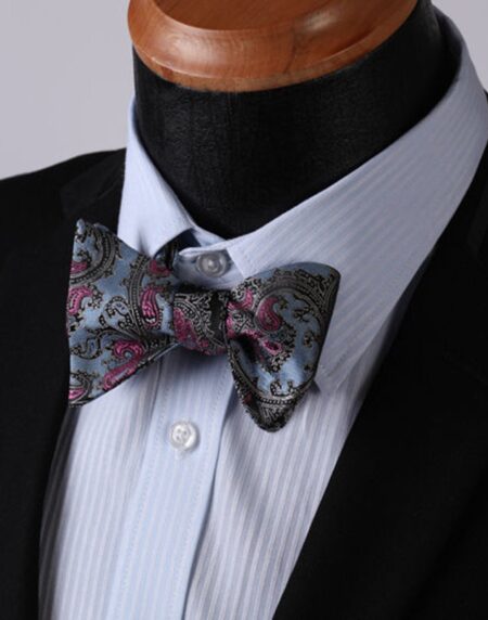 Blue & Pink Paisley Mens Silk Self tie Bow Tie with Pocket Squares Set - Amedeo Exclusive