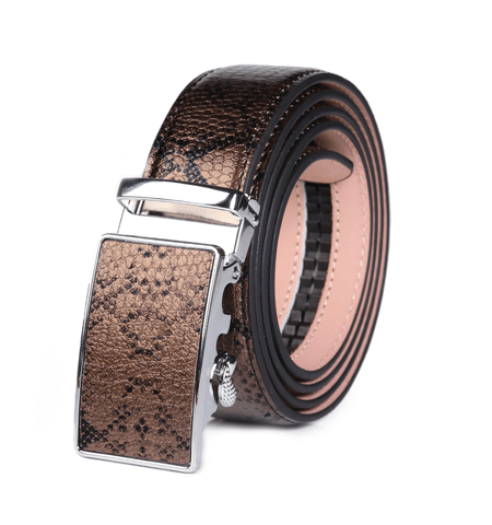 Men's Smart Ratchet No Holes Automatic Buckle Belt in Snake Skin - Bronze Color - Amedeo Exclusive