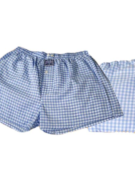 Men's Light Blue White Check Cotton Boxer Brief Underwear - Amedeo Exclusive