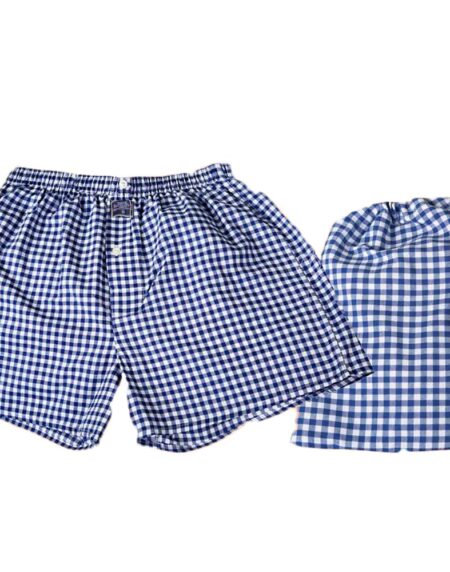 Men's Medium Blue White Check Cotton Boxer Brief Underwear - Amedeo Exclusive
