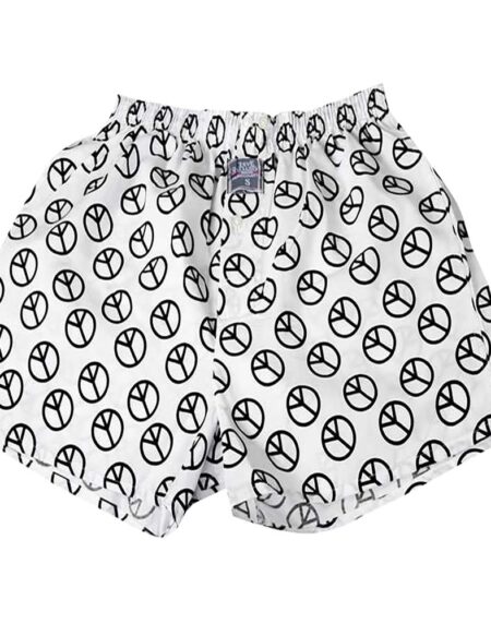 Men's White Black Peace Cotton Boxer Brief Underwear - Amedeo Exclusive