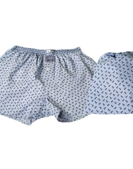 Men's Blue Anchor Cotton Boxer Brief Underwear - Amedeo Exclusive