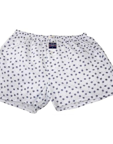 Men's White Blue Leafs Cotton Boxer Brief Underwear - Amedeo Exclusive