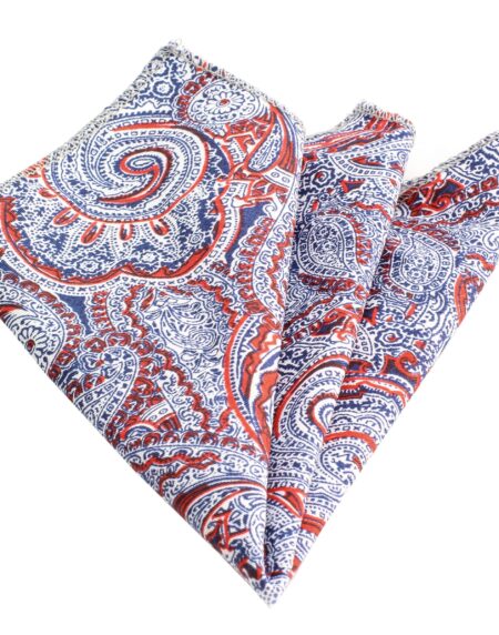 Blue Red White Paisley Premium Quality Men's Pocket Square Hanky Handkerchief Made of Soft Material - Amedeo Exclusive