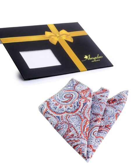 Blue Red White Paisley Premium Quality Men's Pocket Square Hanky Handkerchief Made of Soft Material - Amedeo Exclusive