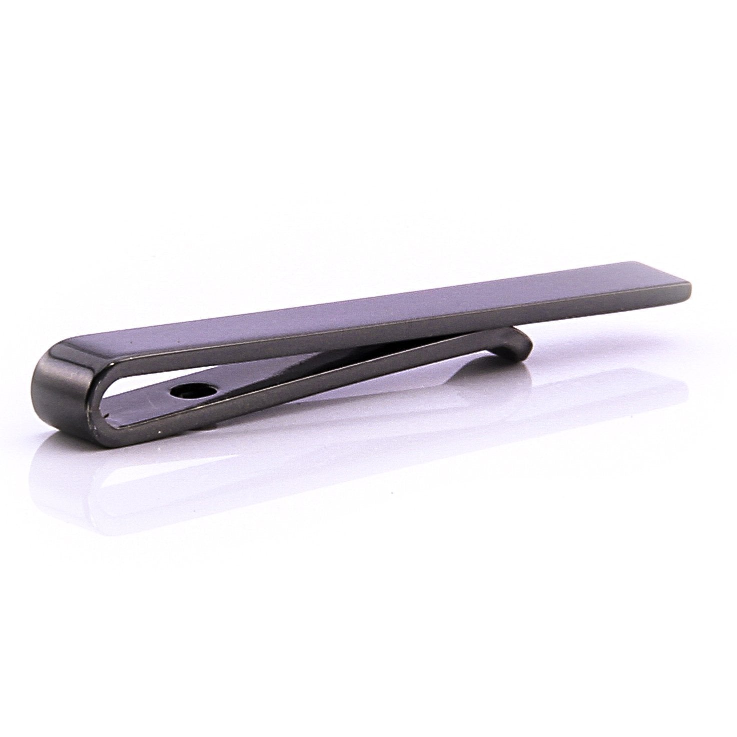 Men's Black Shiny Metallic Stainless Steel Tie Clips - Amedeo Exclusive