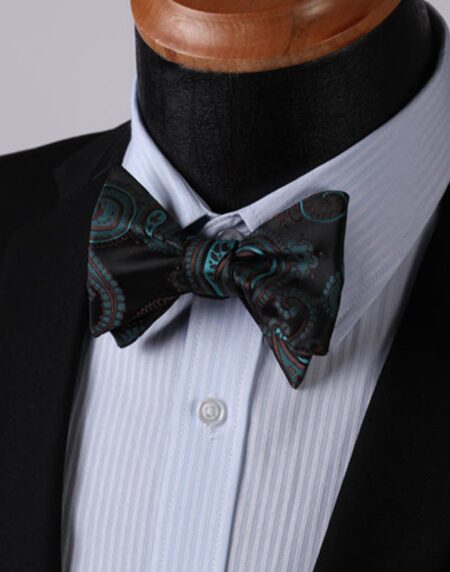 Black Mens Silk Self tie Bow Tie with Pocket Squares Set - Amedeo Exclusive
