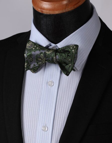 Green Textured Mens Silk Self tie Bow Tie with Pocket Squares Set - Amedeo Exclusive