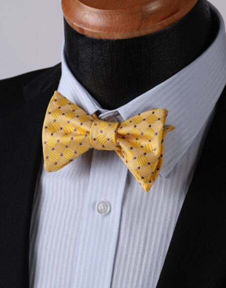 Men's Silk Solid Yellow Self Bow Tie & Pocket Square Handkerchief - Amedeo Exclusive