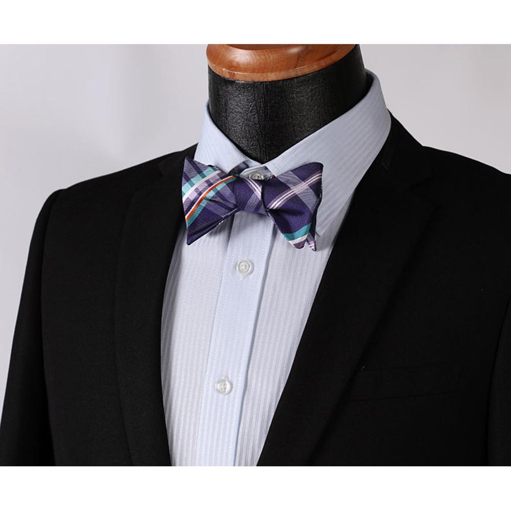 Men's Purple Aqua Orange Check Bow Tie & Pocket Handkerchief - Identical 11 - Amedeo Exclusive
