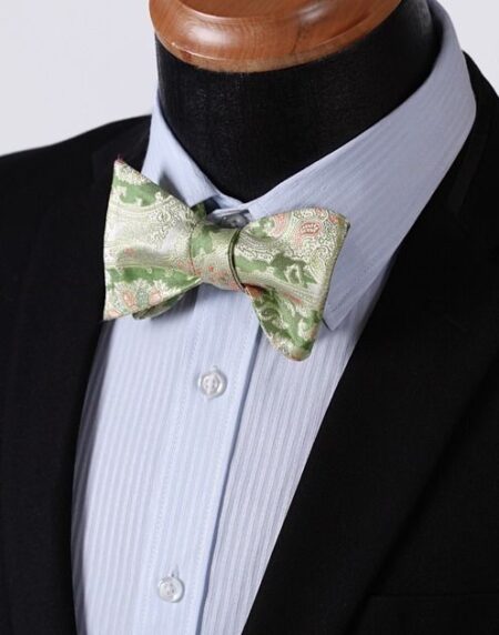 Green Yellow Floral Mens Silk Self tie Bow Tie with Pocket Squares Set - Amedeo Exclusive
