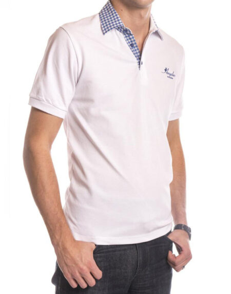 White Check Mens Slim Fit Polo Shirts - 100% Soft Cotton - Tailored Comfortable Fit - Amedeo Exclusive