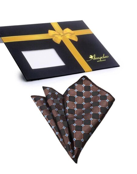 Pocket Black Brown Blue Squares Hanky Handkerchief-Amedeo Exclusive - Amedeo Exclusive