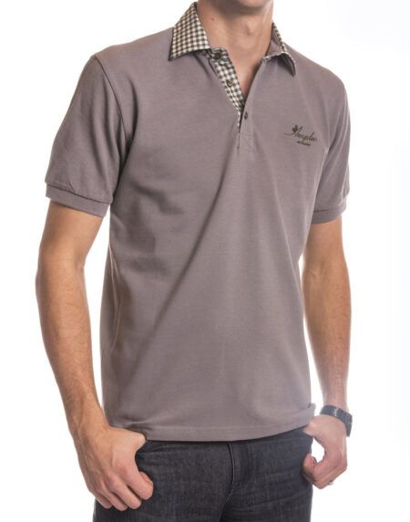 Grey Checkered Mens Slim Fit Polo Shirts - 100% Soft Cotton - Tailored Comfortable Fit - Amedeo Exclusive