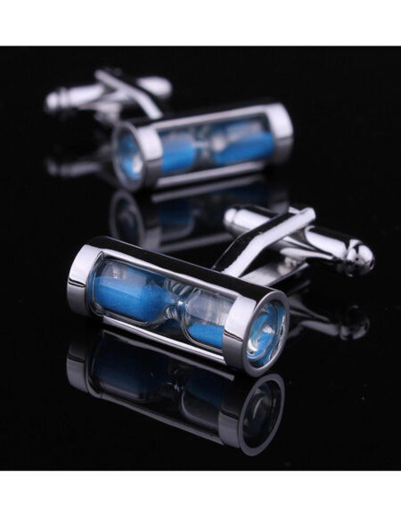 Men's Stainless Steel Blue Hour Glass Cufflinks with Box - Amedeo Exclusive