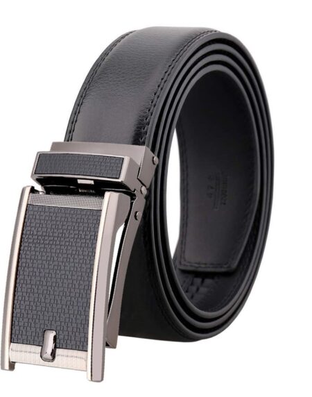Amedeo Exclusive Men's Brown Slide Black Textured Buckle Black Leather Belt - Amedeo Exclusive