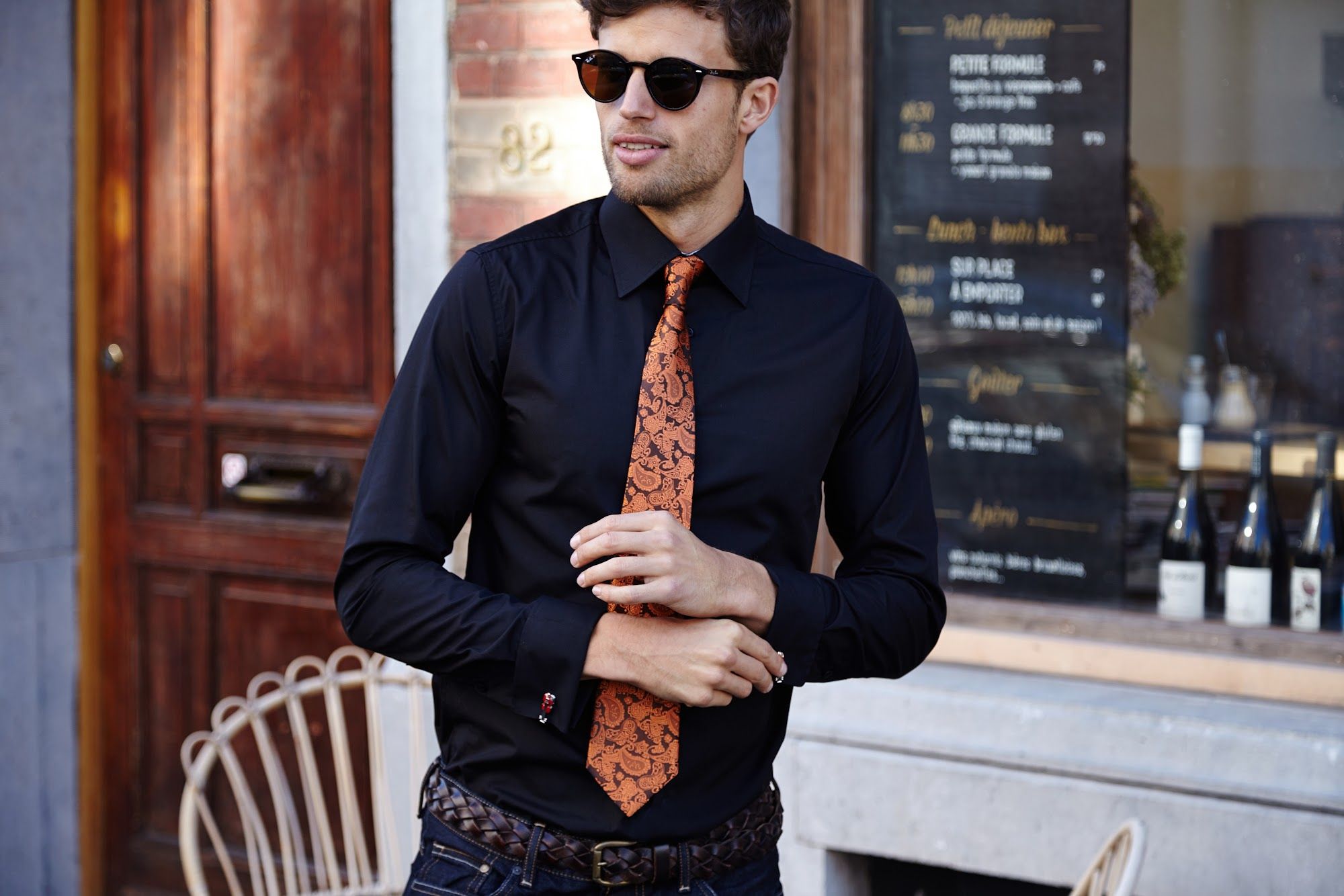 Amedeo French cuff shirt worn with cufflinks